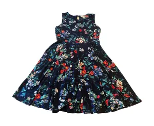 Adrienne Vittadini Womens Navy Floral Fit and Flare Dress‎ Sleeveless Medium thumbnail 1