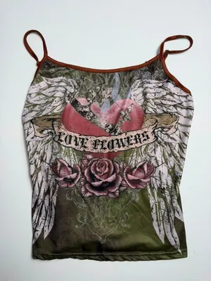 Grunge Fairycore Sexy Camisole Sexy Graphic Wing & Heart Design Tank Top thumbnail 1