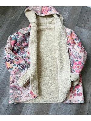 Boutique Floral Hooded Coat Teddy Sherpa Jacket Paisley Pink Multicolor Size S thumbnail 3