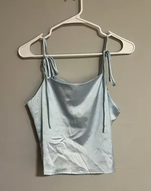 Tie strap silk tank top Blue Size M thumbnail 1