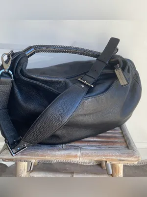 Y2K Kenneth Cole black pebbled leather slouchy hobo studded handle shoulder bag thumbnail 3