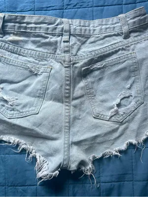 SheIn Light Blue Denim Frayed Hem Women’s Shorts thumbnail 3