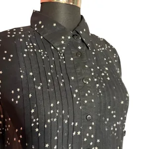 Chelsea & Theodore Semi-Sheer Whimsical Button Down Blouse Star Print Women's M thumbnail 3