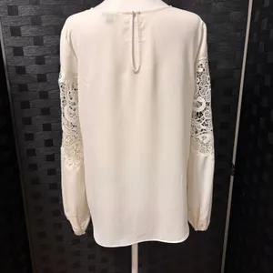 Ann Taylor Gauzy Blouse Womens S Cream Lace Crochet Lantern Sleeve‎ Boho Office thumbnail 4