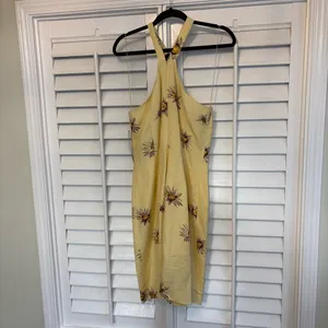Donna Morgan Yellow Sunflower Halter Neckline Linen Blend‎ Dress Size 10 thumbnail 2