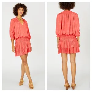 Current Air Anthropologie Aurelie Pleated Smocked‎ Waist Mini Dress Size Medium thumbnail 3