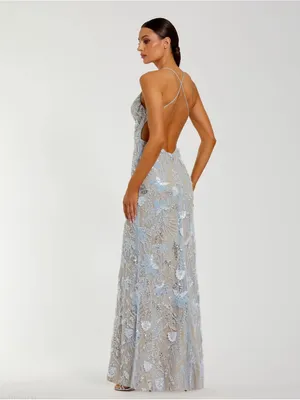 NWOT MAC DUGGAL Blue Size 4 Sleeveless Sequin Beaded Open Back Column Gown FLAW thumbnail 3