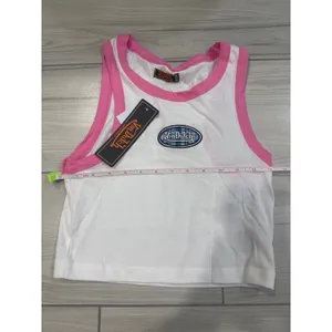 Von Dutch Pajama Set White Pink Ringer Crop Top Blue Plaid Shorts Small NWT thumbnail 8