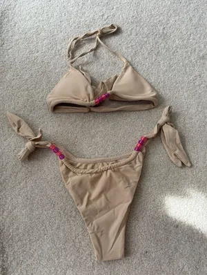 Beige Beaded Bikini Set Tan thumbnail 1