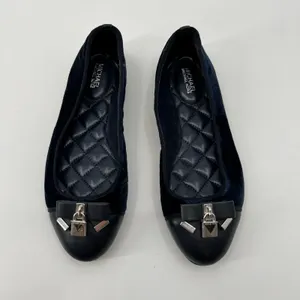Michael Kors navy blue velvet alice ballet flat shoes silver hardware size 7 thumbnail 5
