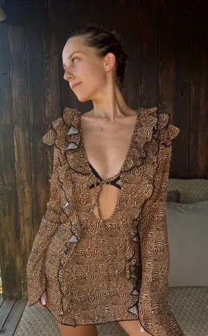 Pyramid Chiffon Cover Up Dress Brown Size L thumbnail 1