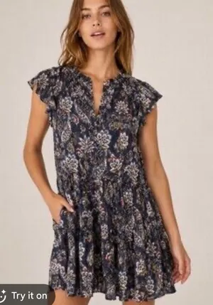 Velvet x Graham & Spencer | Navy Paisley Floral Ruffle Sleeve Mini Dress, XS thumbnail 1