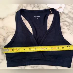 NWT Quince Women's Ultra Soft V Neck Racerback Heathered Storm Blue Sports Bra S thumbnail 6
