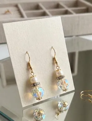 Gold Crystal Bead & Pearl Dangle Earrings ✨ Handmade Fairycore / Coquette Jewelr thumbnail 1