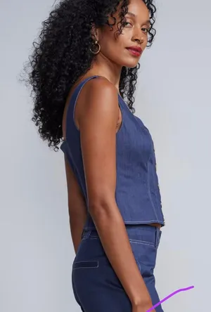 NWT New York & Company Sleeveless Buttoned Denim Top thumbnail 2