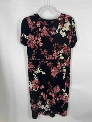 J.Jill Wearever Floral Stretch Knit Midi Dress Black Pink Size S thumbnail 9
