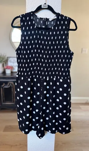 Calvin Klein Polka Dot Smocked Romper Size 14 Black White Sleeveless thumbnail 1