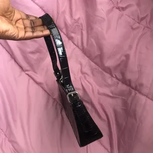 Whimsygoth Y2K Style Black patent faux croc leather shoulder baguette thumbnail 2