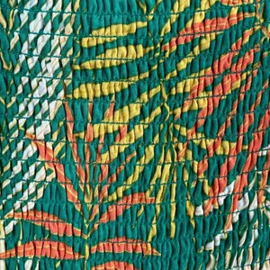 Betsey Johnson Maxi Dress Small Green Palm‎ Leaf Tropical Smocked Puff Sleeve thumbnail 8