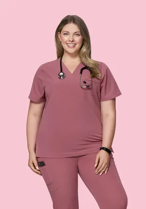 Mandala Scrubs 2XL Petite Women’s Mauve scrub set joggers thumbnail 2
