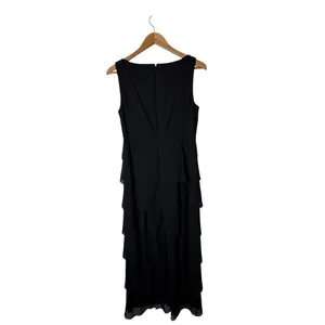 Patra Tiered Ruffle Dress Women 8 Black Rhinestone Brooch Maxi Cocktail Party thumbnail 3