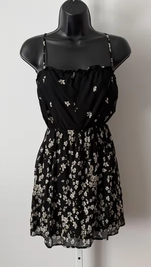 Reformation S Black Cottage Fairy 90s Soft Girl‎ Floral Mini Dress Summer thumbnail 1