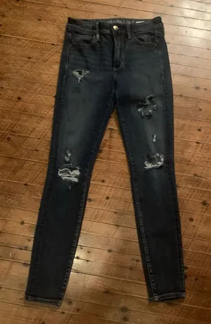 American Eagle dark wash destroyed normcore 4 hi-rise jeggings thumbnail 1