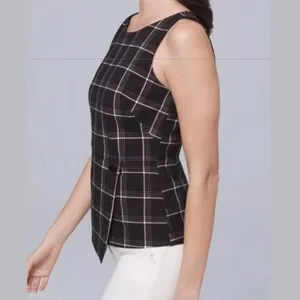 White House Black Market sleeveless black and white plaid asymmetrical hem top thumbnail 6
