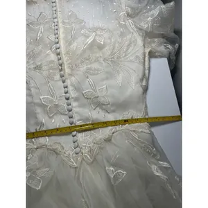 Vintage 80s‎ Victorian Revival Wedding Dress Ivory High Neck Sheer Lace Illusion thumbnail 15