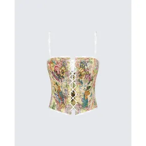 Finesse Victorian Antoinette Tapestry Floral Embroidered Corset Bustier Top Sz S thumbnail 5