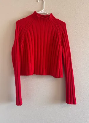 NWT American Eagle Outfitters Red Ribbed Mockneck Sweater thumbnail 1
