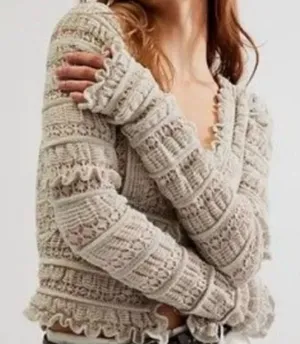 NWT Free People Womens Wild Roses Cardigan Gray Feminine Rose Button Size XS thumbnail 1