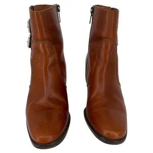 J. Crew Women's Leather Ankle Boots‎ Brown Buckle Block Heel Side Zip Size 7.5 thumbnail 8
