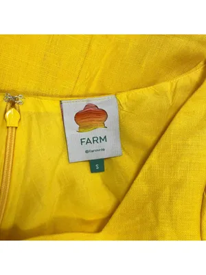 NWOT Farm Rio Linen Puff-Sleeve Cutout Midi Dress Yellow Size S thumbnail 10