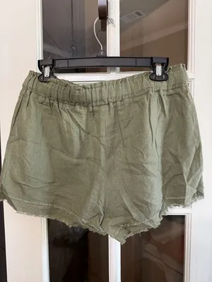 REWASH Olive Green Linen-Blend Stretch Waist Pull-On Shorts Size Large thumbnail 5