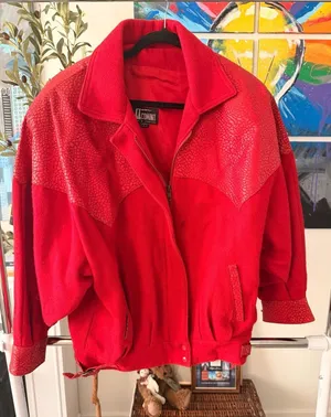 80’s Style Women’s Vintage Red Suede Leather Bomber Jacket Size Large thumbnail 1