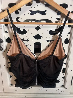Forever 21 Women’s S Black Sheer Mesh Ruched Cami Top Zip Front Corset Style thumbnail 4