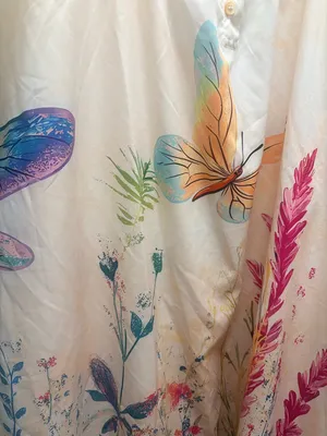 Women’s Cream Floral nightgown with Colorful Botanical Print 3/4 sleeves thumbnail 5