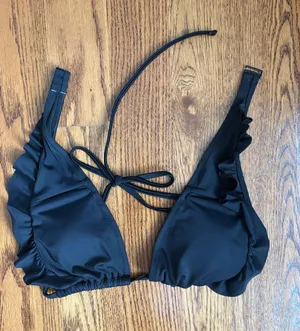 Aerie Black Ruffle Halter Triangle Bikini Top Size Small thumbnail 1