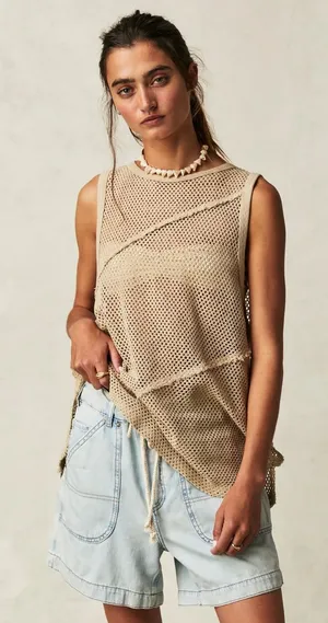 Free People We The Free Shore Side Muscle Tank in Dunes thumbnail 1