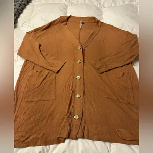 Intimately Free People Women's Rust Cardigan Ribbed Sweater - Size L thumbnail 5