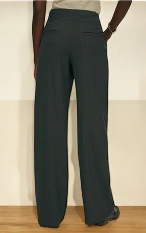 Reformation Size 6 Wide Leg Trouser Pants Charcoal Black Pinstripe Academia Work thumbnail 1