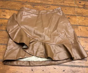 Blu ivy Faux Leather Ruffle Skirt‎ Brown Women's Size S Flounce Wrap Style thumbnail 1