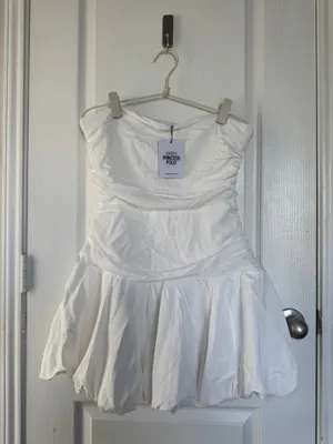 Princess Polly Strapless Bubble Hem Mini Dress White thumbnail 3