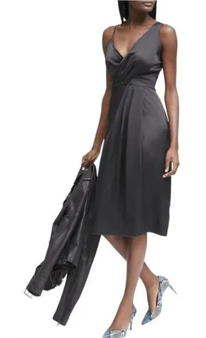 Banana‎ Republic -738 Faux Wrap Slip Dress Asymmetrical shoulder Black Satin 4 thumbnail 1