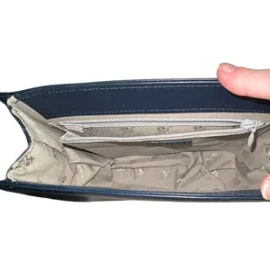 Vintage Madras Leather Crossbody Bag Top Handle Navy Blue Cream M logo thumbnail 6