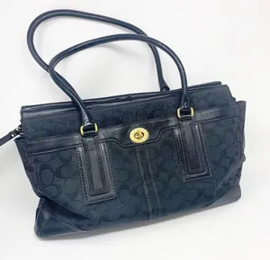 Coach Signature Hampton Black Monogram Canvas Leather Handbag thumbnail 2