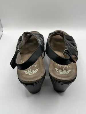 Dansko Felicia black leather wedge sandals, stylish strappy cut-out upper 39 thumbnail 6