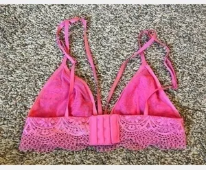Victoria’s Secret Sz S Hot Pink Lace Bra Adjustable Straps No Underwire Or Pads thumbnail 3