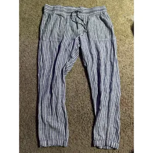 Old Navy Womens Blue White Striped Linen Blend Drawstring Jogger Pants‎ Size S thumbnail 2